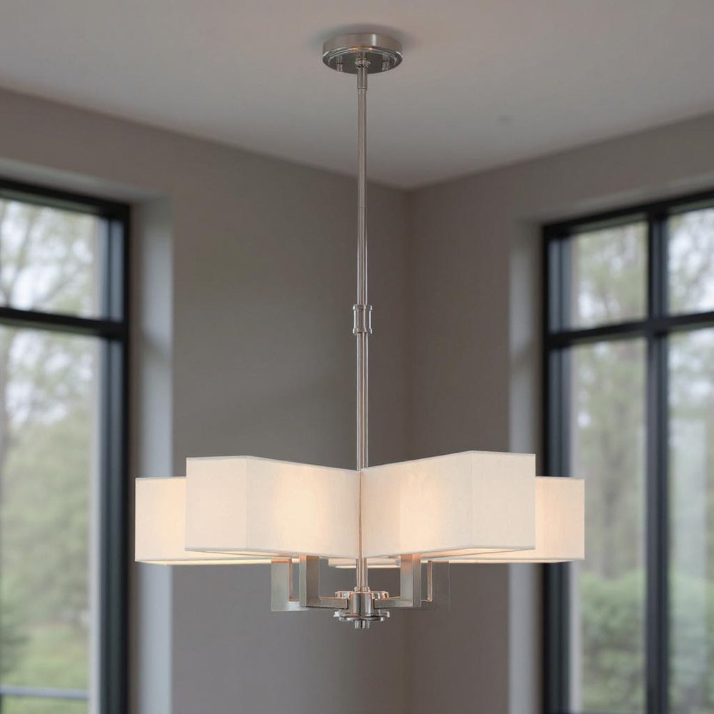 Nickel Five Light Metal Dimmable Chandelier With Shades HomeRoots