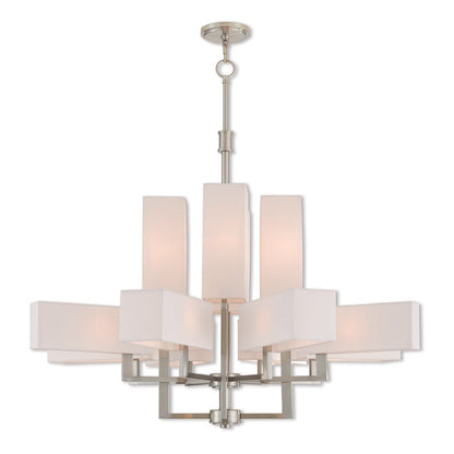 Nickel Twelve Light Metal Dimmable Chandelier With Shades HomeRoots