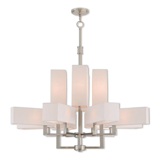 Nickel Twelve Light Metal Dimmable Chandelier With Shades HomeRoots