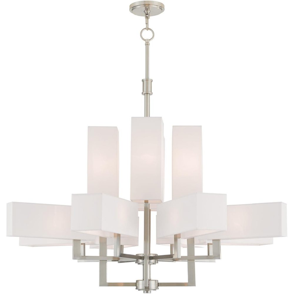 Nickel Twelve Light Metal Dimmable Chandelier With Shades HomeRoots