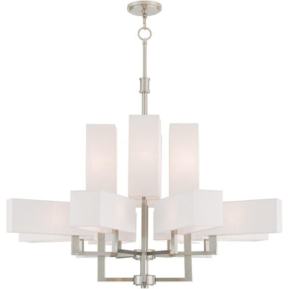 Nickel Twelve Light Metal Dimmable Chandelier With Shades HomeRoots