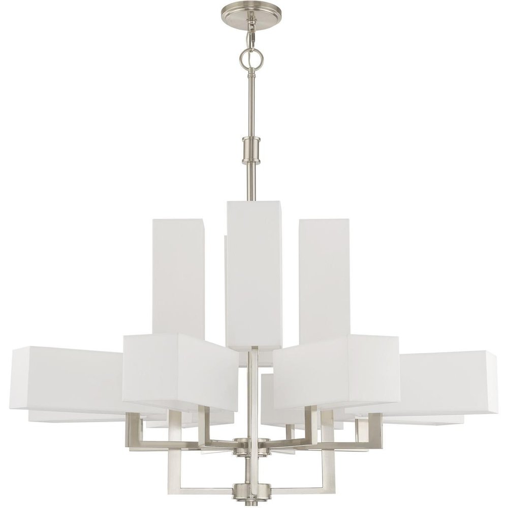 Nickel Twelve Light Metal Dimmable Chandelier With Shades HomeRoots