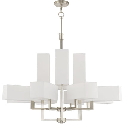 Nickel Twelve Light Metal Dimmable Chandelier With Shades HomeRoots