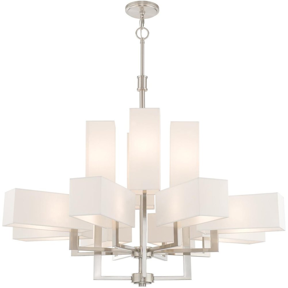 Nickel Twelve Light Metal Dimmable Chandelier With Shades HomeRoots