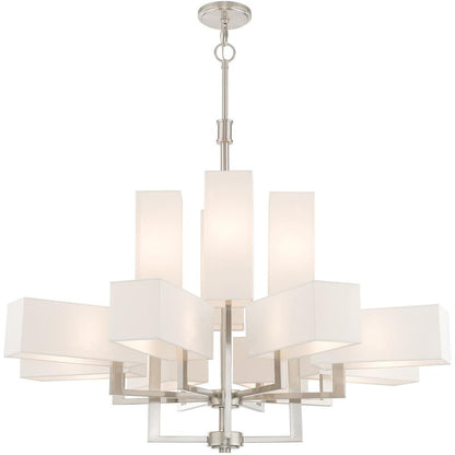 Nickel Twelve Light Metal Dimmable Chandelier With Shades HomeRoots