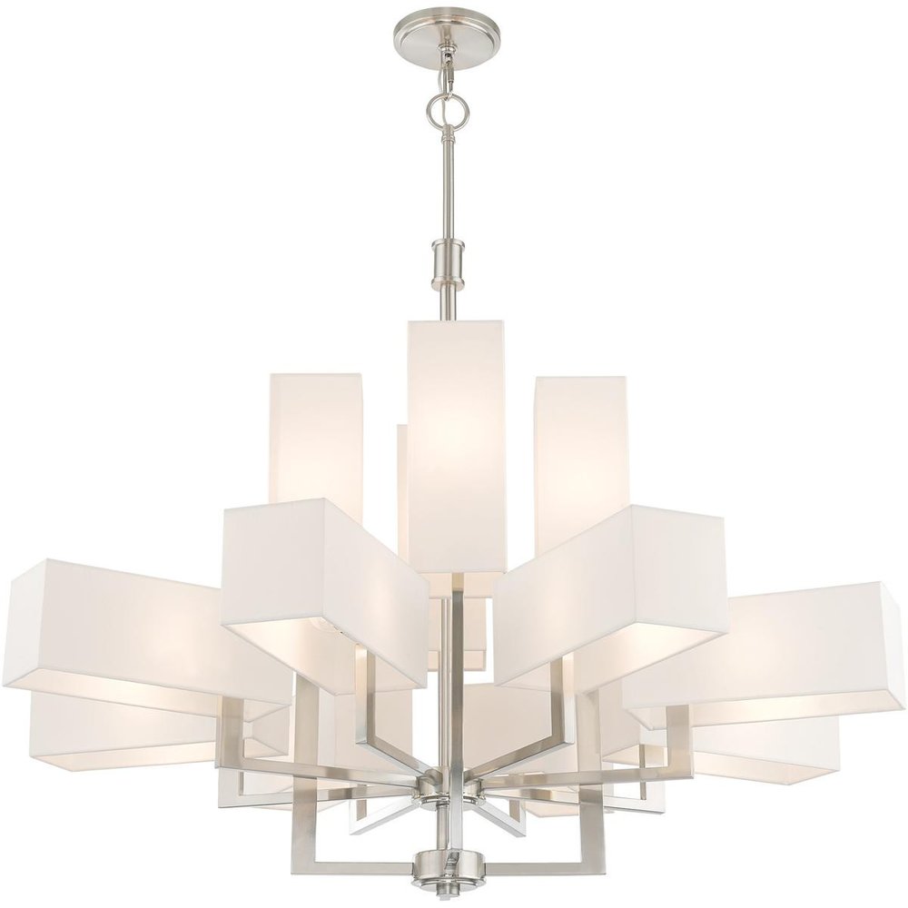 Nickel Twelve Light Metal Dimmable Chandelier With Shades HomeRoots