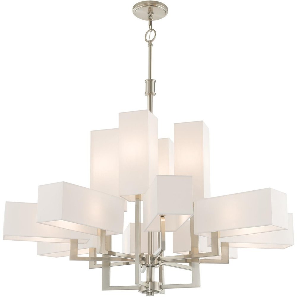 Nickel Twelve Light Metal Dimmable Chandelier With Shades HomeRoots