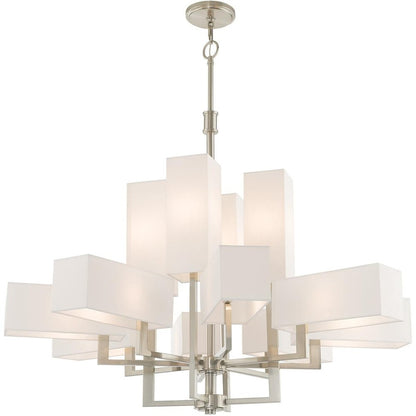 Nickel Twelve Light Metal Dimmable Chandelier With Shades HomeRoots