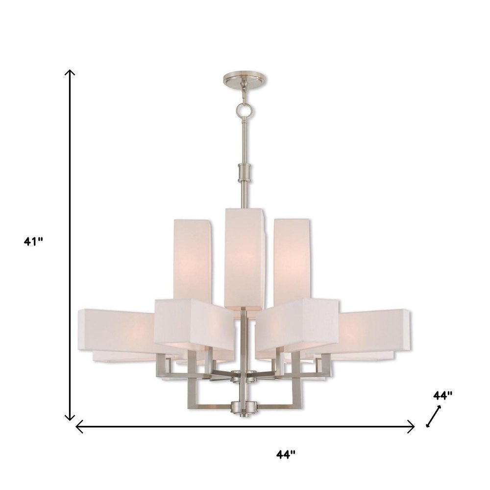 Nickel Twelve Light Metal Dimmable Chandelier With Shades HomeRoots