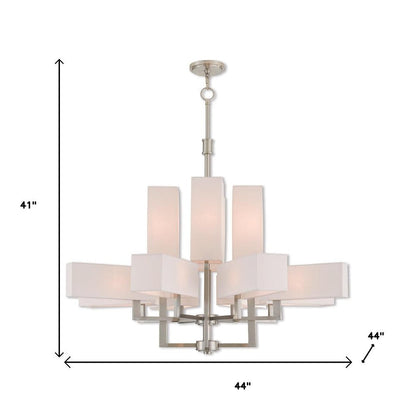 Nickel Twelve Light Metal Dimmable Chandelier With Shades HomeRoots