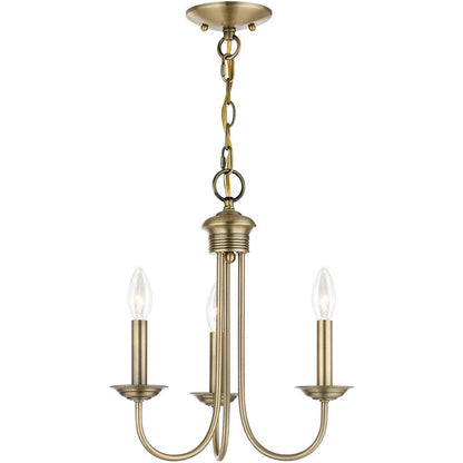 Antiqued Brass Three Light Metal Dimmable Chandelier With Shades HomeRoots