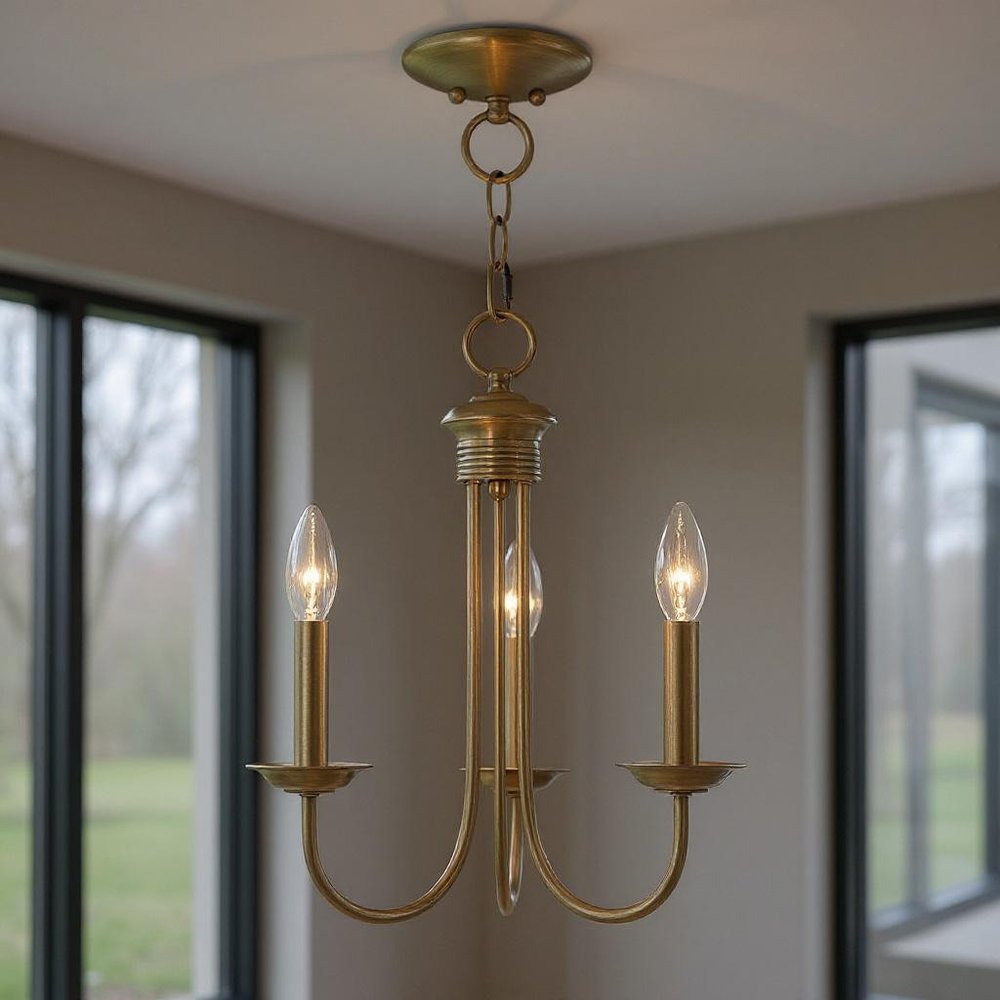 Antiqued Brass Three Light Metal Dimmable Chandelier With Shades HomeRoots