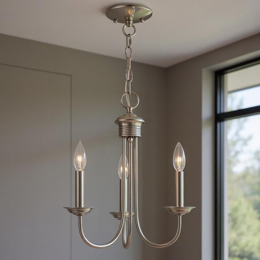 Nickel Three Light Metal Dimmable Chandelier With Shades HomeRoots