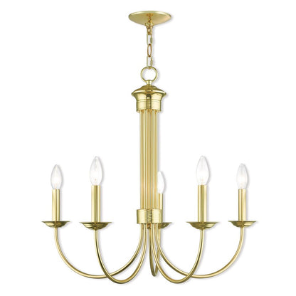 Brass Five Light Metal Dimmable Chandelier With Shades HomeRoots
