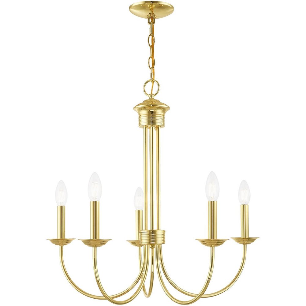 Brass Five Light Metal Dimmable Chandelier With Shades HomeRoots