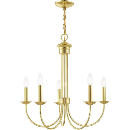 Brass Five Light Metal Dimmable Chandelier With Shades HomeRoots
