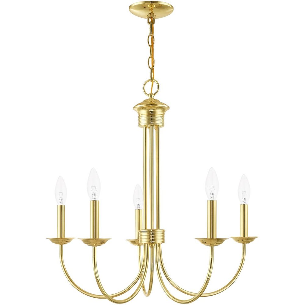 Brass Five Light Metal Dimmable Chandelier With Shades HomeRoots