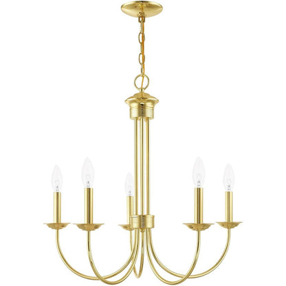 Brass Five Light Metal Dimmable Chandelier With Shades HomeRoots