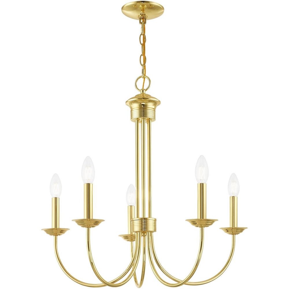 Brass Five Light Metal Dimmable Chandelier With Shades HomeRoots