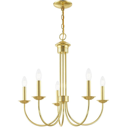 Brass Five Light Metal Dimmable Chandelier With Shades HomeRoots