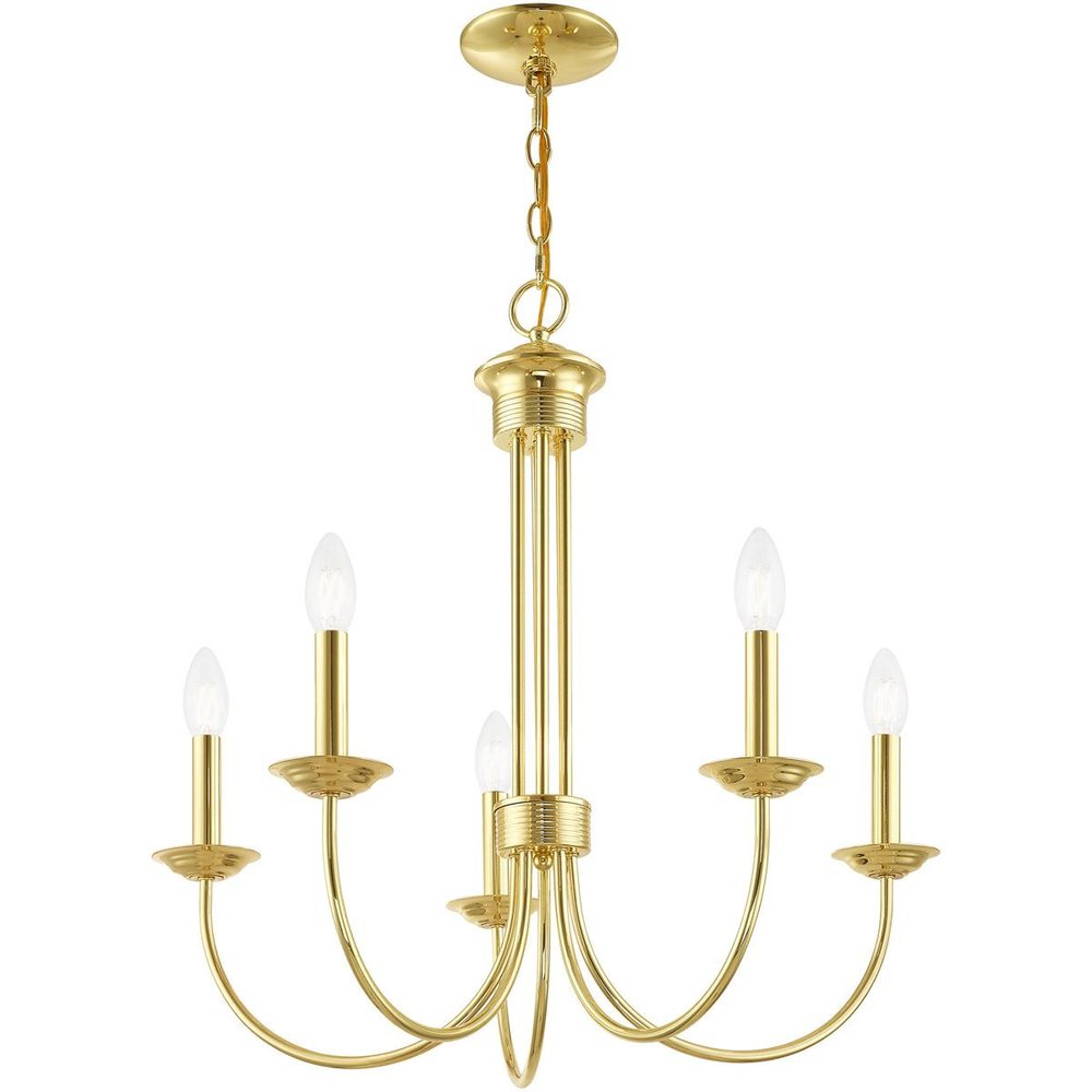 Brass Five Light Metal Dimmable Chandelier With Shades HomeRoots