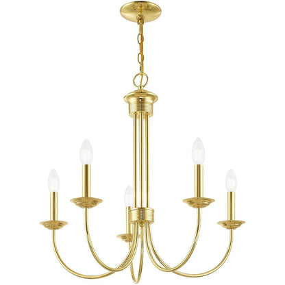 Brass Five Light Metal Dimmable Chandelier With Shades HomeRoots