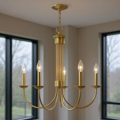 Brass Five Light Metal Dimmable Chandelier With Shades HomeRoots