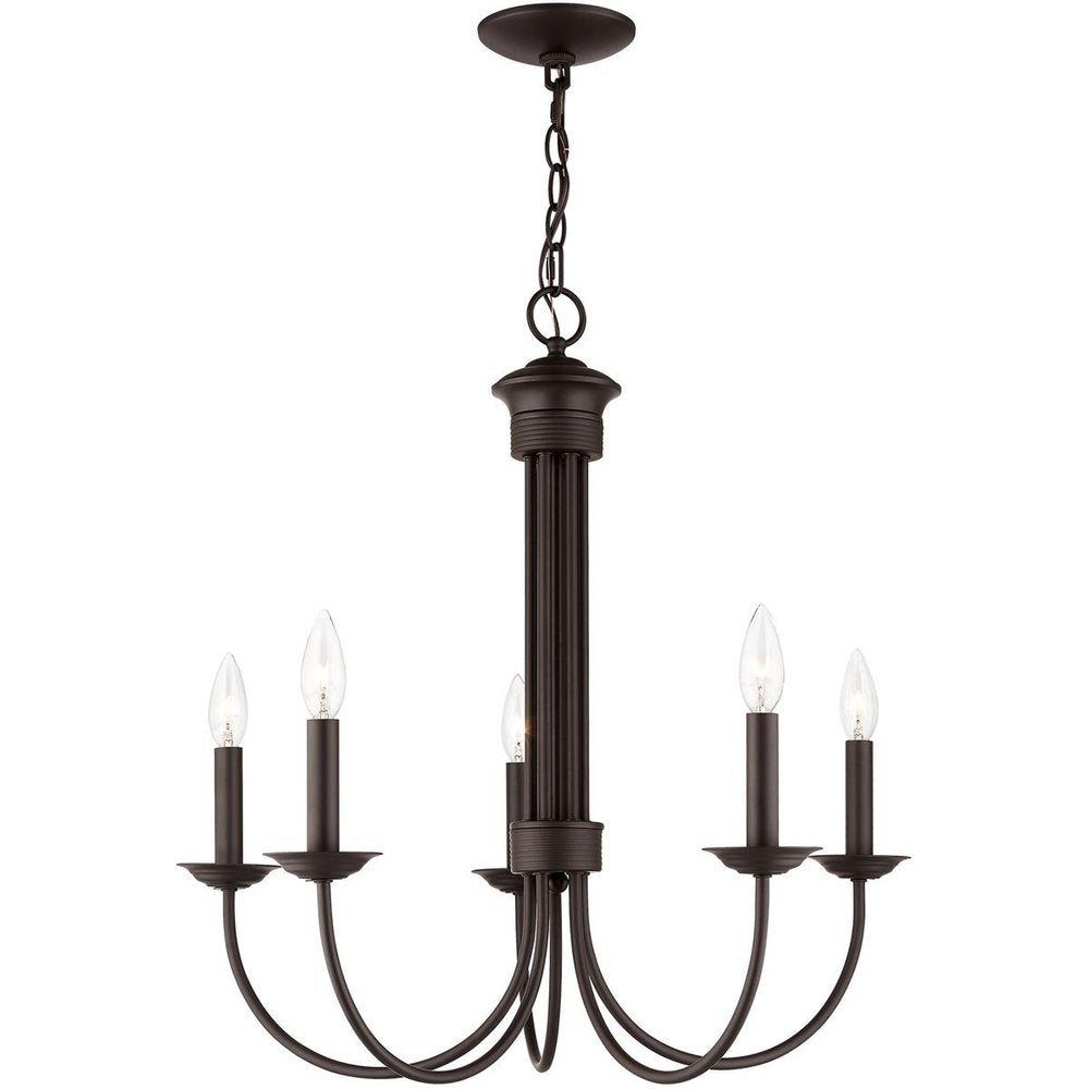 Bronze Five Light Metal Dimmable Chandelier With Shades HomeRoots
