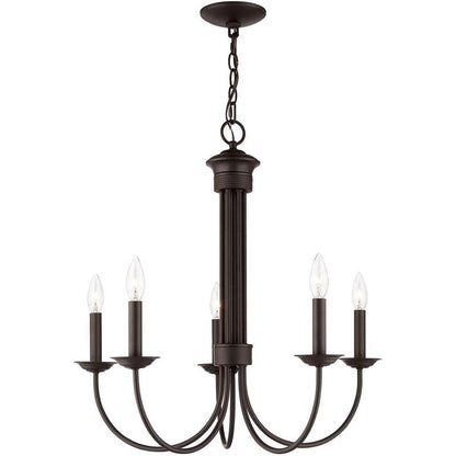 Bronze Five Light Metal Dimmable Chandelier With Shades HomeRoots