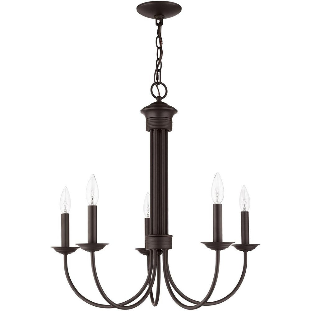 Bronze Five Light Metal Dimmable Chandelier With Shades HomeRoots