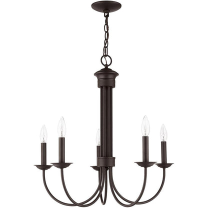 Bronze Five Light Metal Dimmable Chandelier With Shades HomeRoots
