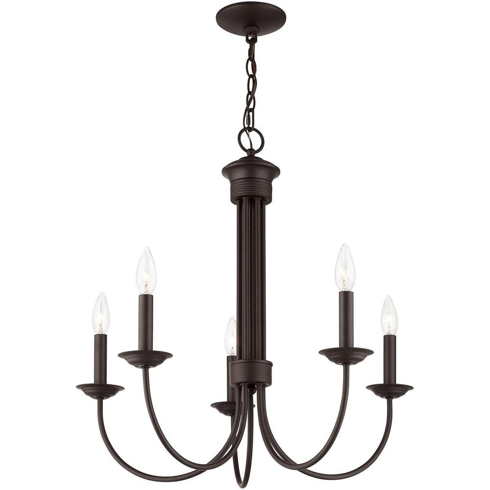 Bronze Five Light Metal Dimmable Chandelier With Shades HomeRoots