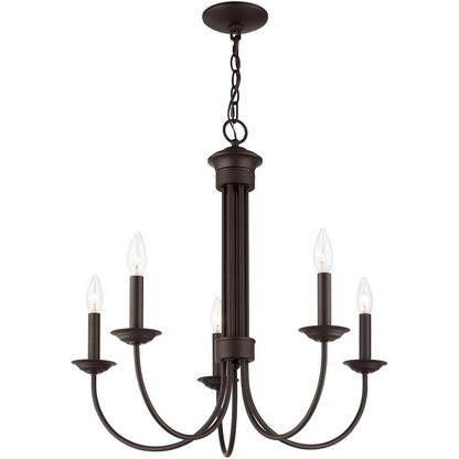 Bronze Five Light Metal Dimmable Chandelier With Shades HomeRoots