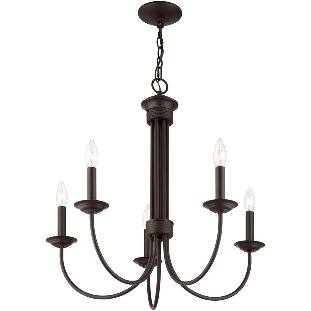 Bronze Five Light Metal Dimmable Chandelier With Shades HomeRoots