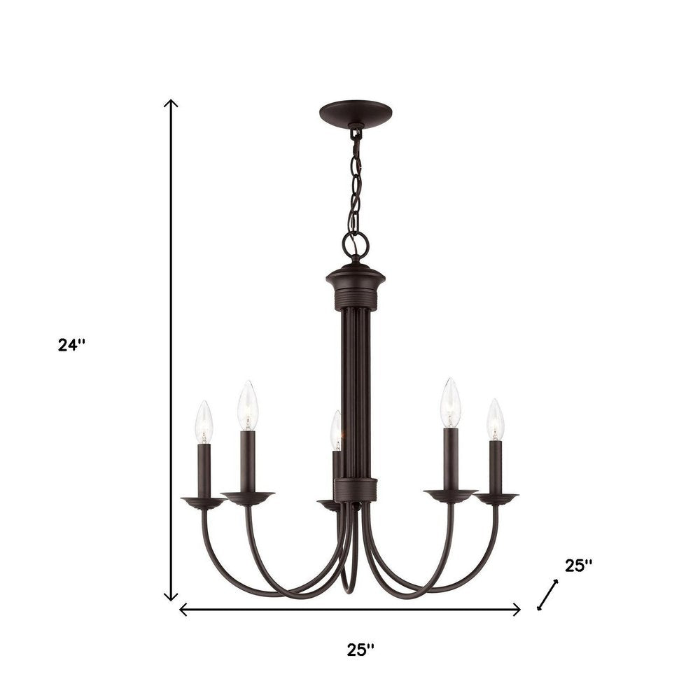 Bronze Five Light Metal Dimmable Chandelier With Shades HomeRoots