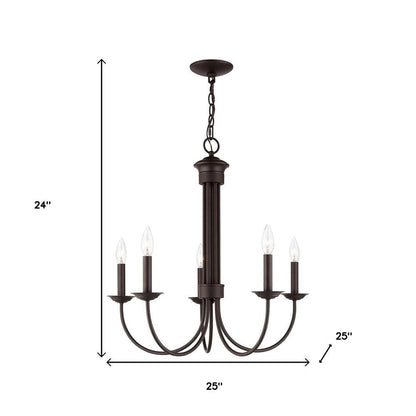 Bronze Five Light Metal Dimmable Chandelier With Shades HomeRoots
