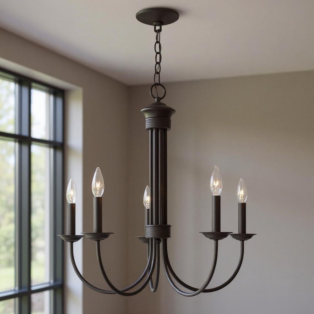 Bronze Five Light Metal Dimmable Chandelier With Shades HomeRoots