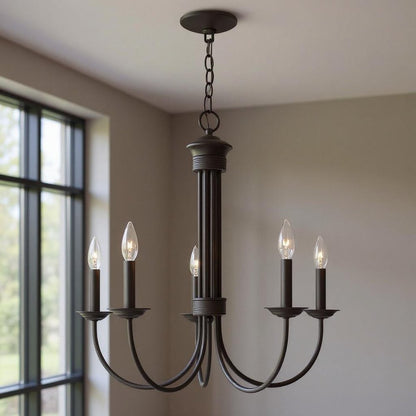 Bronze Five Light Metal Dimmable Chandelier With Shades HomeRoots