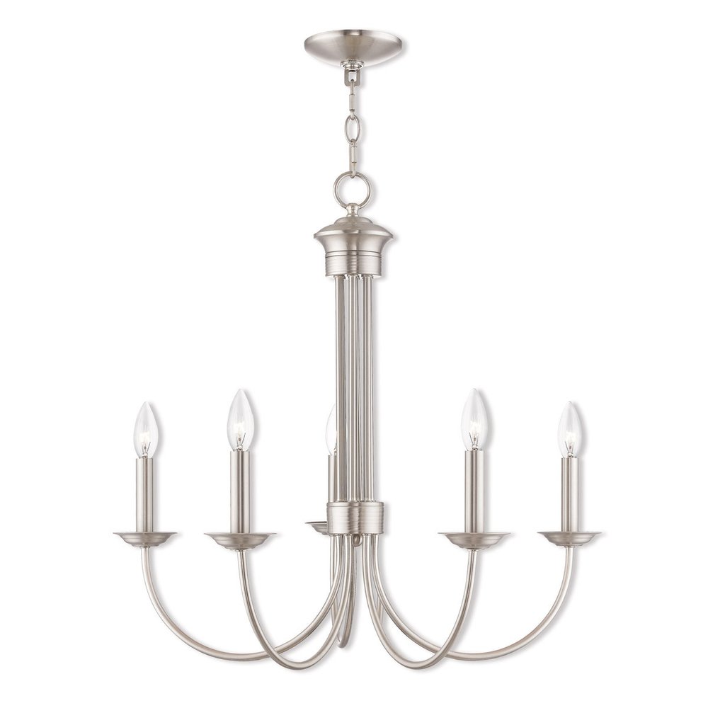 Nickel Five Light Metal Dimmable Chandelier With Shades HomeRoots