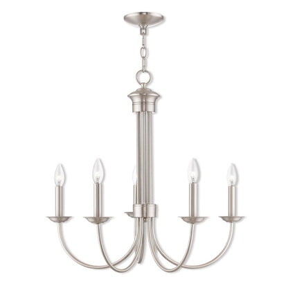 Nickel Five Light Metal Dimmable Chandelier With Shades HomeRoots