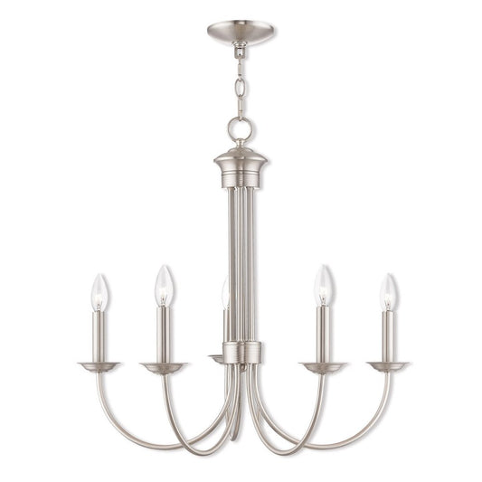 Nickel Five Light Metal Dimmable Chandelier With Shades HomeRoots