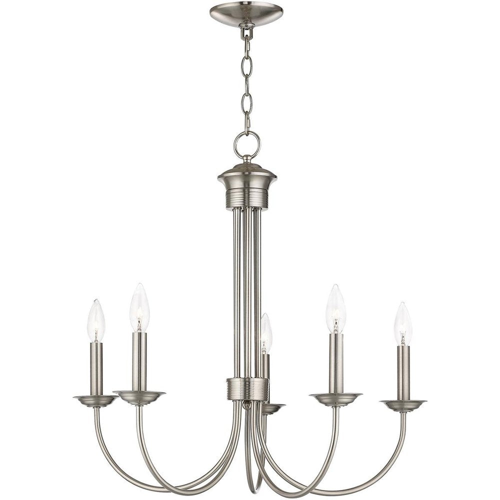 Nickel Five Light Metal Dimmable Chandelier With Shades HomeRoots