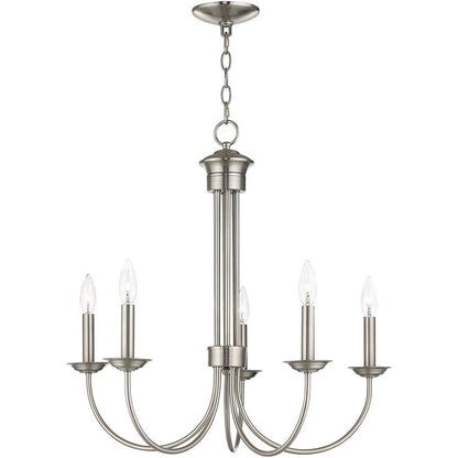Nickel Five Light Metal Dimmable Chandelier With Shades HomeRoots