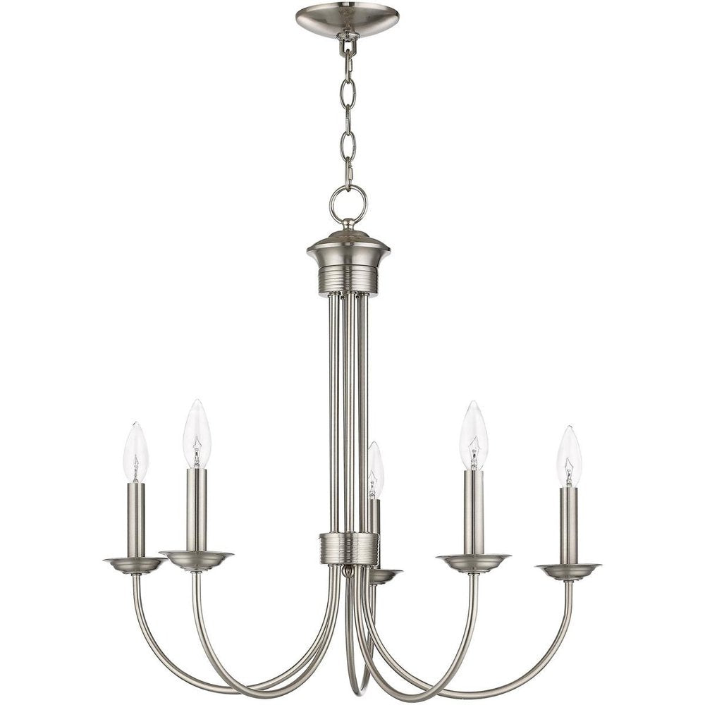 Nickel Five Light Metal Dimmable Chandelier With Shades HomeRoots