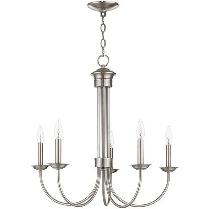 Nickel Five Light Metal Dimmable Chandelier With Shades HomeRoots
