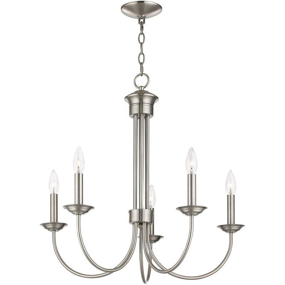 Nickel Five Light Metal Dimmable Chandelier With Shades HomeRoots