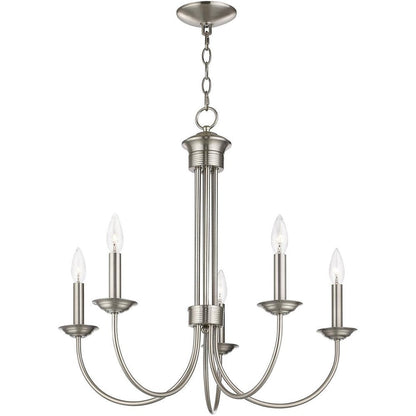 Nickel Five Light Metal Dimmable Chandelier With Shades HomeRoots