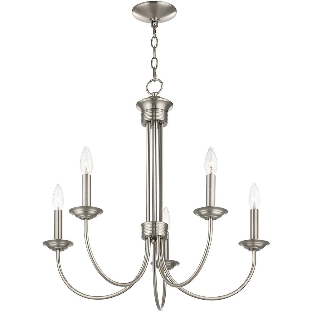 Nickel Five Light Metal Dimmable Chandelier With Shades HomeRoots