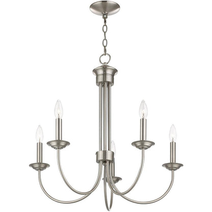 Nickel Five Light Metal Dimmable Chandelier With Shades HomeRoots