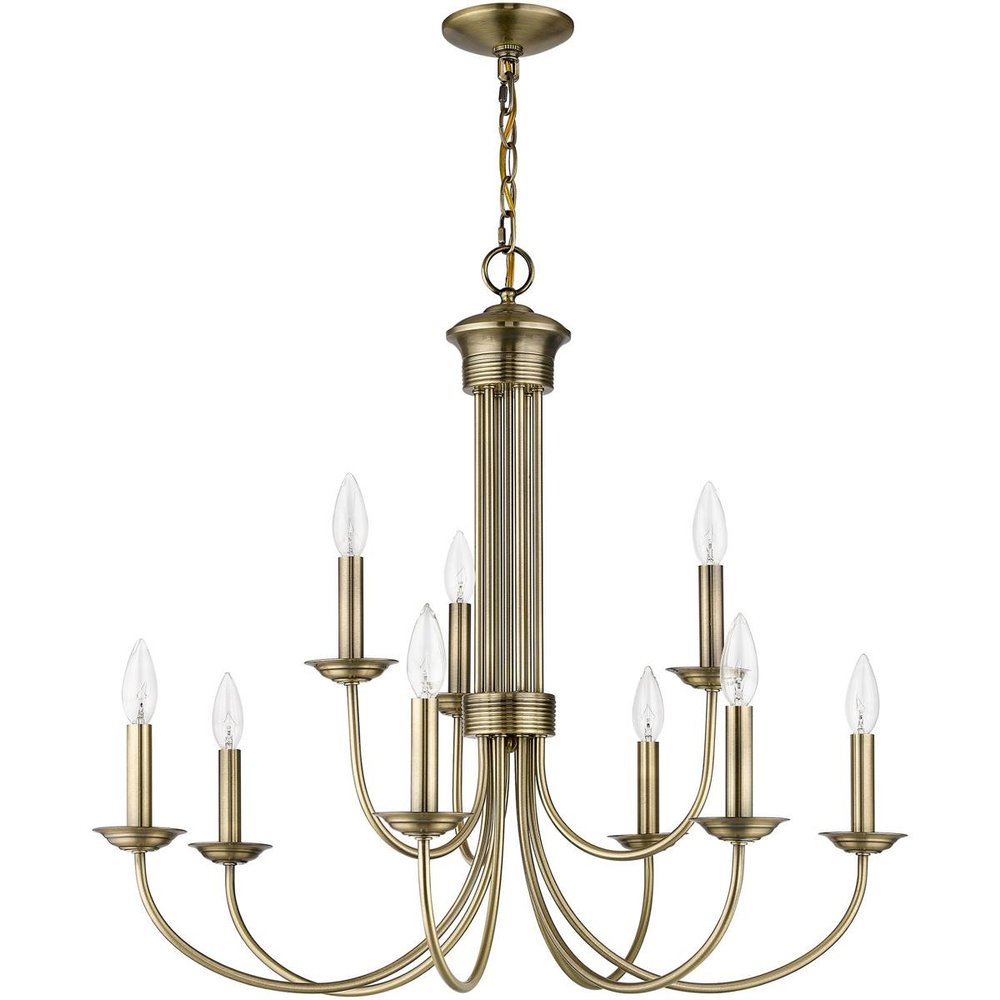 Antiqued Brass Nine Light Metal Dimmable Chandelier With Shades HomeRoots